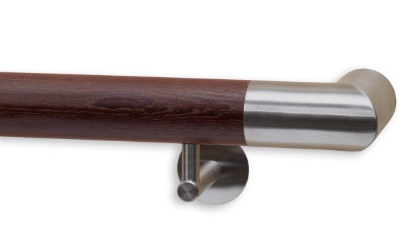 Holzhandlauf aus Thermoesche, Modell DS 52, Handlaufenden Eckbogen aus Edelstahl